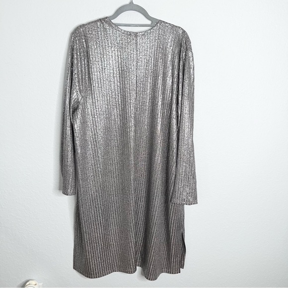 Lane Bryant Cardigan Women 22 24 Duster Tan Silver Metallic Open Front J - Picture 3 of 8